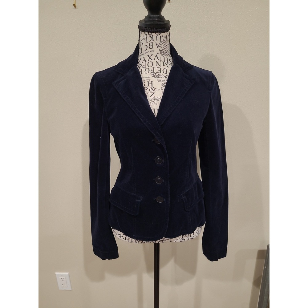 Vince Navy Cotton Velvet Blazer Women SZ 4 Career Academia Office Preppy